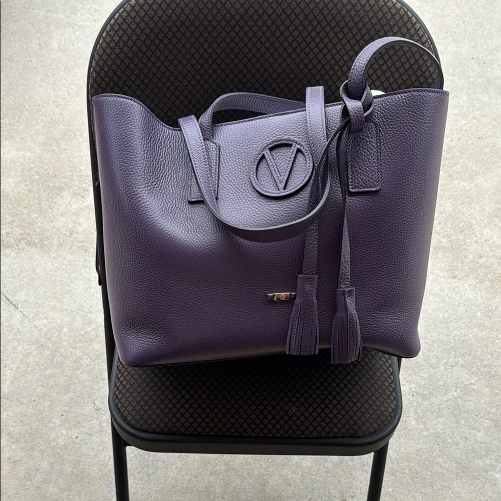 Valentino Purple Tote Bag with Tassel Detail and Double Handles